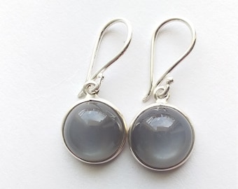 Boucles d'oreilles en pierre de lune grise, boucles d'oreilles en pierre de lune en argent sterling 925, cadeau pour elle, boucles d'oreilles d'anniversaire, idées cadeaux