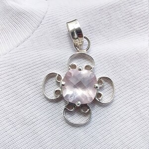 Genuine Rose Quartz Pendant, 925 Sterling Silver Pendant, Healing Crystal Jewelry, Natural Gemstone Pendant, Pink Quartz Jewelry for Women