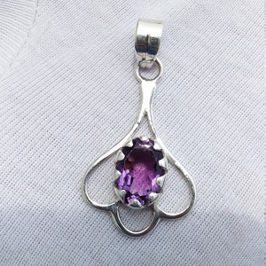 Purple Amethyst Pendant, 925 Sterling Silver Jewelry, Designer Pendant for Her, Natural Stone Pendant, Purple Gemstone Jewelry, Gift for Her