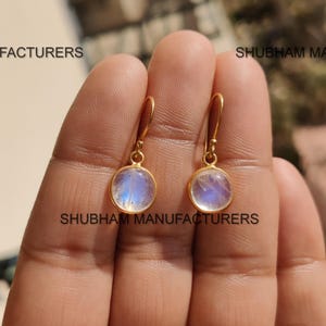 Natural Rainbow Moonstone Dangle Silver & Gold Plated Earring, Handmade Blue Flash Gemstone Jewelry, Daily Wear Earring, Gift for Her,