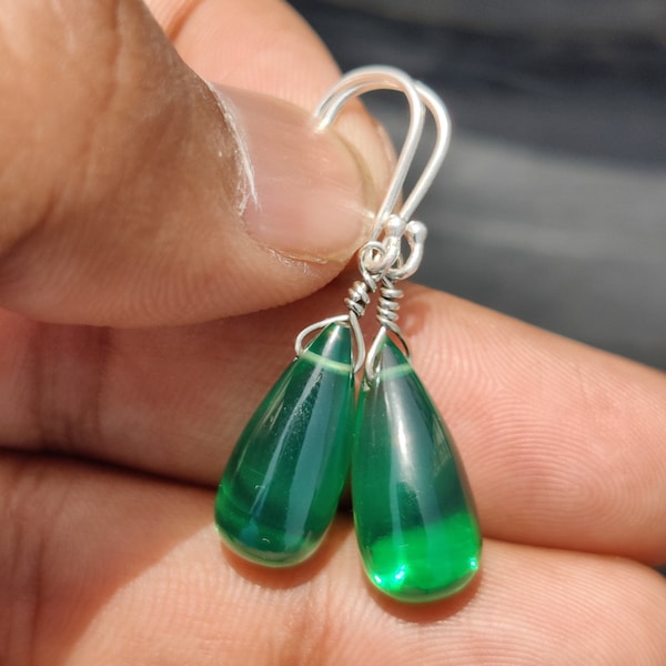 Green Hydro Glass Earrings, 925 Sterling Silver Earrings, Green Gemstone Earrings, Drops Earrings, Party earrings