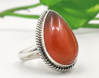 Bague décorative en cornaline naturelle, grosse pièce en argent sterling 925, bague en pierre gemme orange, bijoux uniques faits main, cadeau pour elle