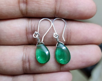 Boucles d’oreilles en verre Hydro vert, boucles d’oreilles 925 sterling en argent, boucles d’oreilles en pierre gemme verte, boucles d’oreilles drops, boucles d’oreilles de tous les jours