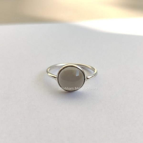 Gray Moonstone Ring, 925 Sterling Silver, Natural Gemstone Ring, Gray Stone Ring, Simple Band Ring, Moonstone Silver Ring, Handmade Ring