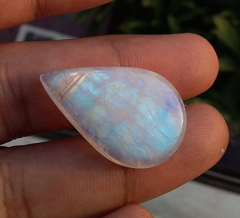 Pear Shape Natural Loose Gemstone Top Quality Cabochon Stone Both Side Blue Flash Moonstone AAA+ Flashy Rainbow Moonstone Cab Gemstone