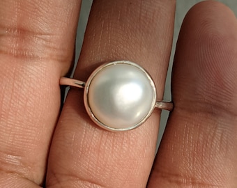 Natural Pearl Ring, 925 Sterling Silver Ring, Fresh Water Pearl Jewelry, Rings for Women, June Birthstone, Handmade Gift for Her, Big Size
