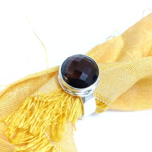 Natural Smoky Quartz Ring, Faceted Stone Ring, 925 Sterling Silver Jewelry, Brown Gemstone Ring, Handmade Gift for Her, Ring Size 7