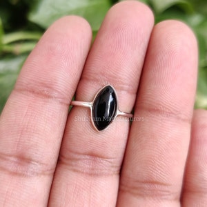 Natural Black Onyx Ring, 925 Sterling Silver Ring, Tiny Gemstone Ring, Dainty Onyx Ring, Birthstone Ring, Thin Band Ring, Handmade Jewelry