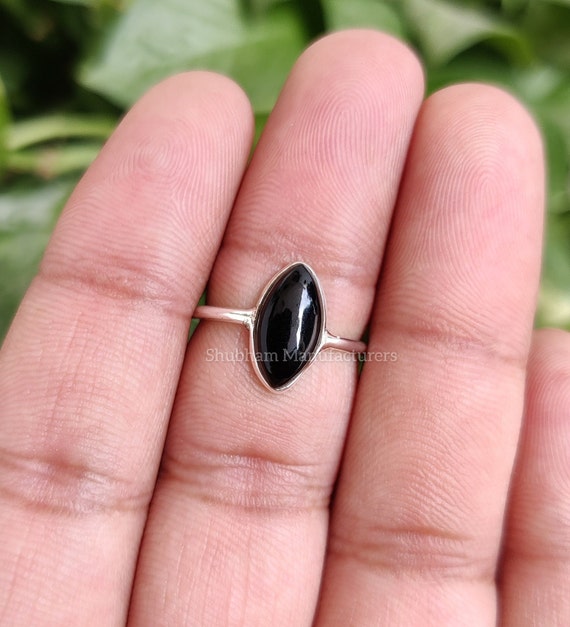 Bague Ovale Argent 925 Onyx Noir - Fait Main, Unisexe, Taille 10, Pierre Naturelle