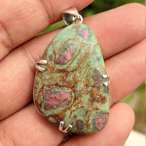 Ruby Zoisite Pendant-Natural Gemstone Pendant-Ruby in Zoisite Jewelry-Silver Gemstone Pendant- Healing Crystal Pendant-Gift for Her