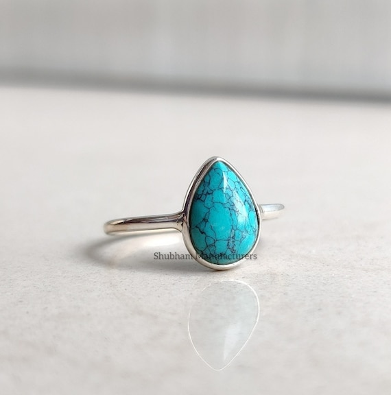 Synthetic Turquoise & Sterling Silver Ring - Vintage Boho Style, Size 5-9, 925 Silver, Gift Box - View #10