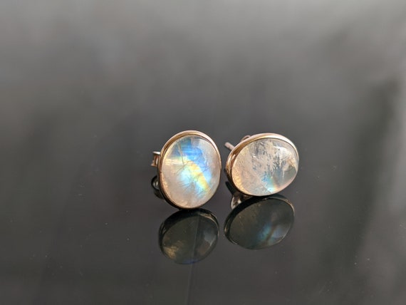 Faceted Rainbow Moonstone Post Stud Earrings Oval Sterling Silver Faceted Rainbow Moonstone Post Stud Earrings Oval Sterling Silver