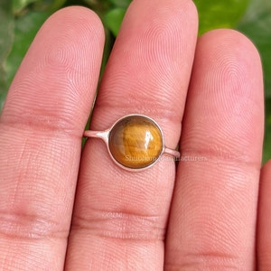 Ring tijgeroog, 925 sterlingzilveren ring, natuursteen, handgemaakt cadeau voor haar, edelsteenring, stapelbare damesring, geboortesteensieraden