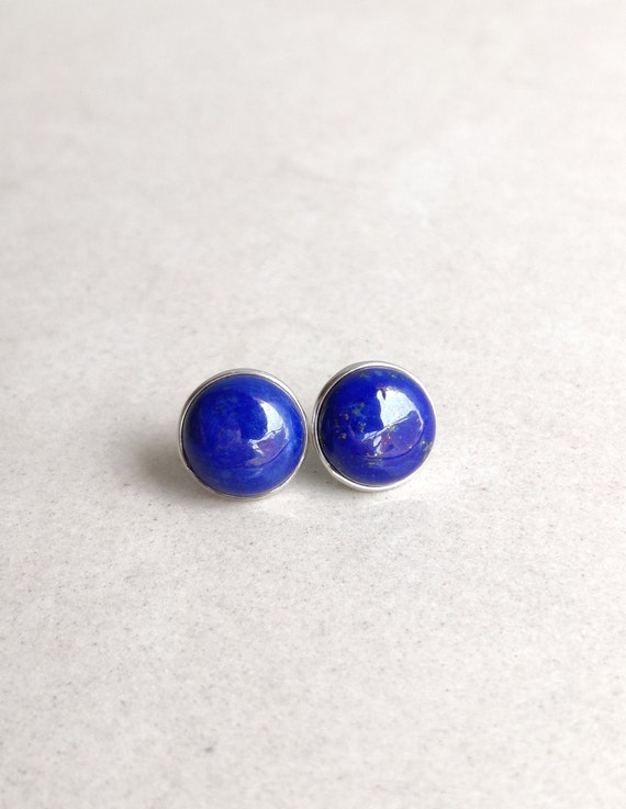 Orecchini A Bottone In Argento 925 Con Lapislazzuli Naturale – Cabochon Ovale 10x14 Mm