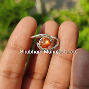 Sun Stone Ring, 925 Sterling Silver Ring, Sunstone Jewelry, Natural Gemstone Ring, Silver Birthstone Ring, Handmade Gift for Her,Bypass Ring