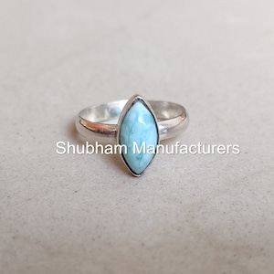 Larimar Ring, 925 Sterling Silver Ring, Blue Gemstone Ring, Marquise Women&#39;s Ring, Natural Stone Ring, Handmade Gift for Her, Organic Ring