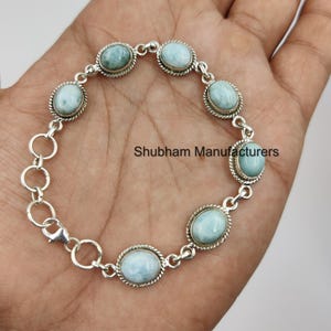 カイヤナイト・ラリマー・シルバーメッキブレスレット：ブルー