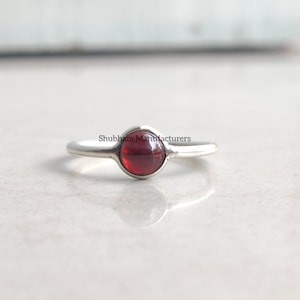 Natural Garnet Ring, 925 Sterling Silver Ring, Tiny Garnet Minimalist Ring, Dainty Gemstone Ring, January Birthstone Ring, Simple Ring