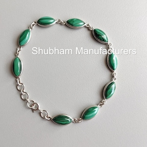 Malachite Bracelet, 925 Sterling Silver Bracelet, Marquise Shape Bracelet, Green Gemstone Jewelry, Handmade Adjustable Bracelet for Women