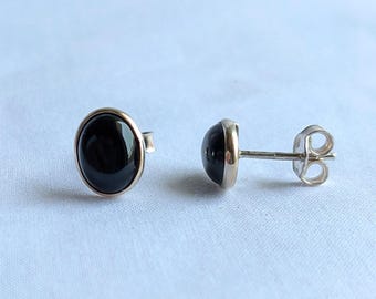 Black Onyx Stud Earrings, 925 Sterling Silver Studs, Minimalist Stud, Black Onyx Jewelry, Black Gemstone Studs, Natural Stone, Post Earrings