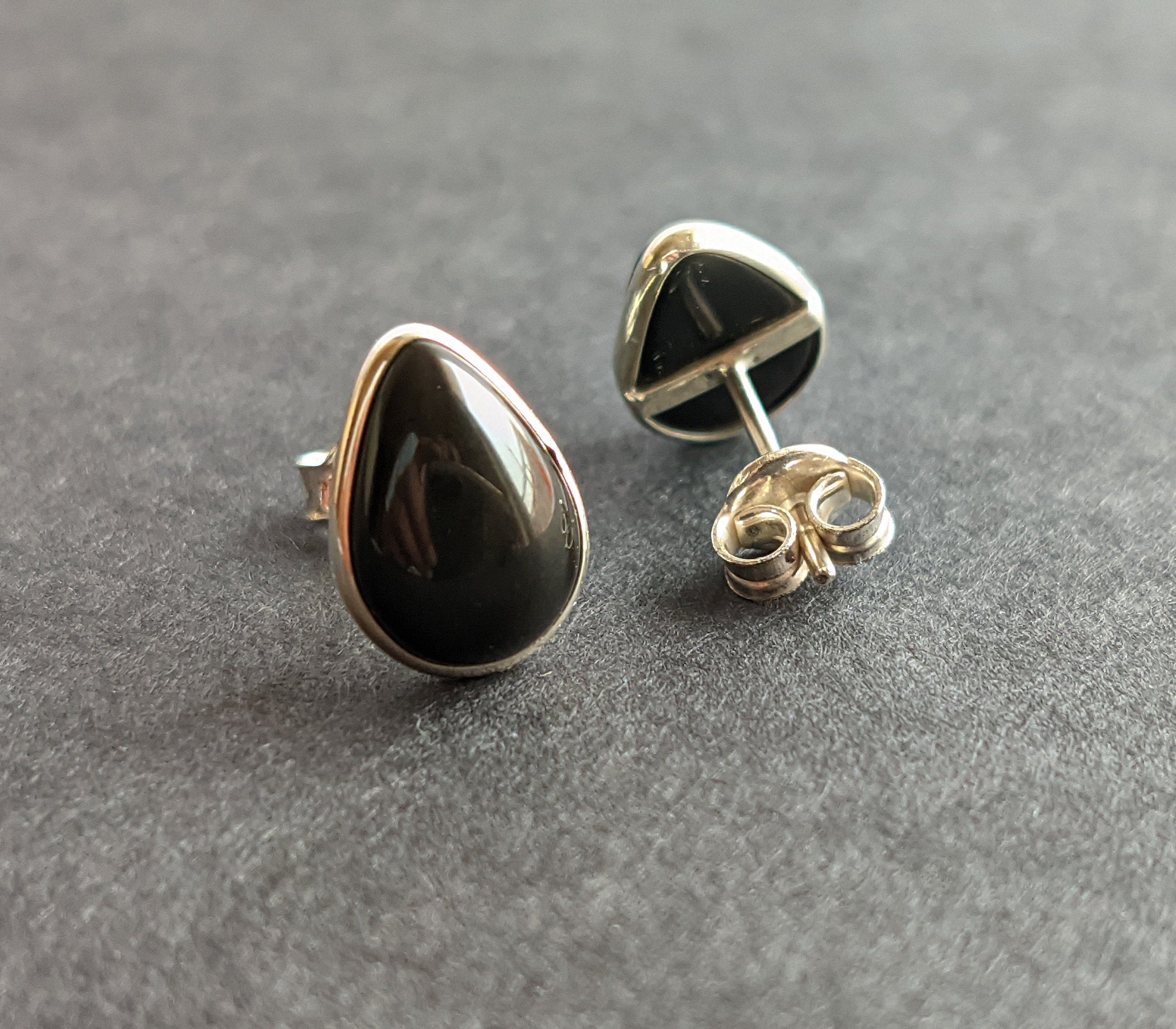 Black Onyx Stud Earrings, 925 Sterling Silver Studs, Wedding