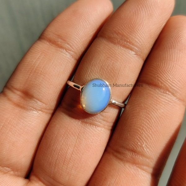 Bague Opalite, Bague en Argent Sterling 925, Bijoux Opalite Laiteux, Bague en Pierre Blanche, Bague en Pierre Précieuse en Argent, Cadeau Fait à la Main pour Elle, Bague Femme