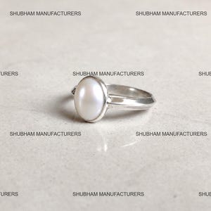 Natural Pearl Gemstone, Lightweight Knife Edge Band Ring, 925 Sterling Silver, June Birthstone Handmade Jewelry, Gift For Love