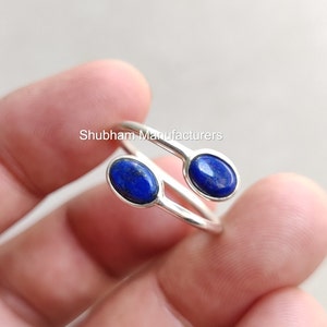 Natural Lapis Lazuli Ring, 925 Sterling Silver Ring, Dual Stone Ring, Blue Gemstone, Tiny Minimalist Ring for Her, Buypass Adjustable Ring