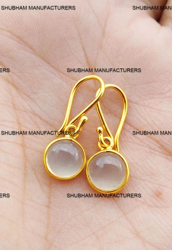 Natural White Moonstone Earrings, 925 Sterling Silver, Handmade Gemstone, 18k Gold Dangle Drop Earring, June Birthstone Jewelry Gift For Her