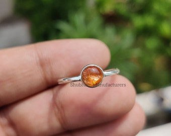 Bague en pierre de soleil, bague en argent sterling 925, bijoux en pierre de soleil, bague en pierre précieuse naturelle, cadeau fait à la main pour elle, bague empilable en argent, bague pour femmes