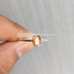 Dainty Sun stone Ring, 925 Sterling Silver Ring, Simple Everyday Ring for Her, Sunstone Crystal Ring, Orange Stone Jewelry, Tiny Ring