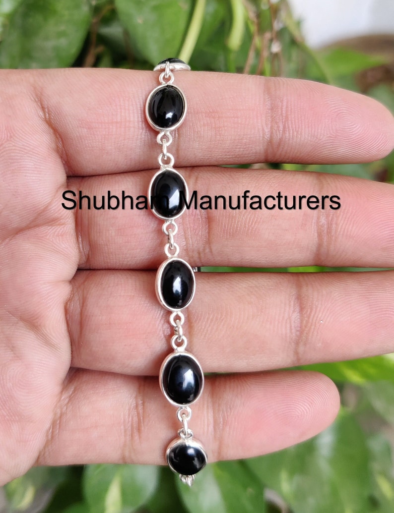 Natural Black Onyx Bracelet 925 Sterling Silver Bracelet Etsy