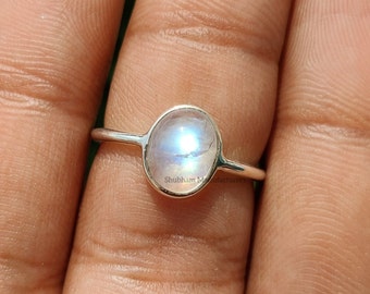 Rainbow Moonstone Ring, 925 Sterling Silver Ring, June Birthstone Jewelry, Blue Flash Moonstone Ring, Natural Stone Ring, Gift for Women