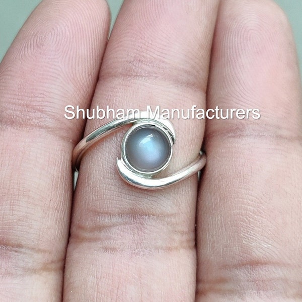 •SUN/MOONSTONE - FREEFORM• simple bezel silver ring (size 7) main image 1