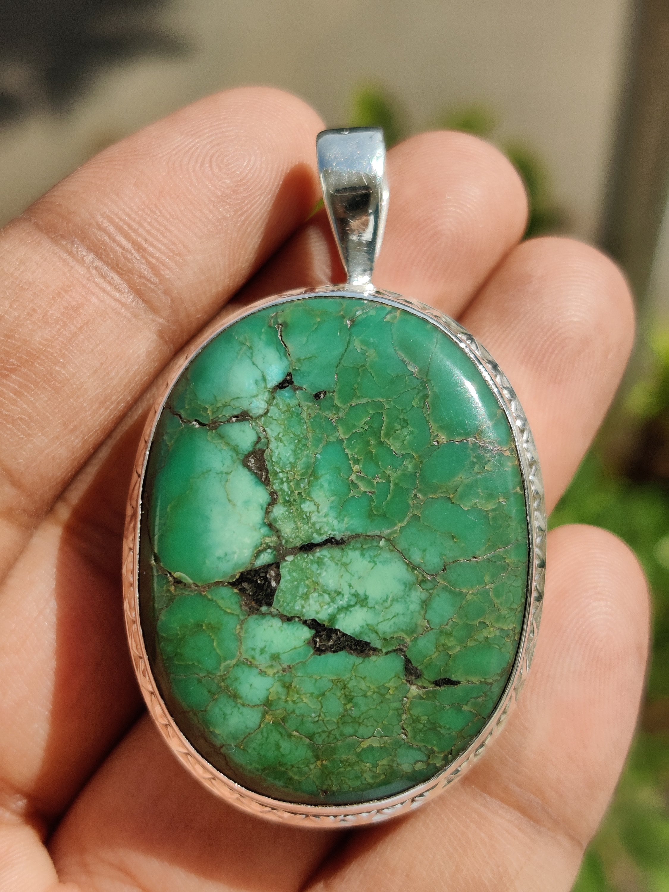 Green Turquoise Pendant Sterling Silver Pendant Etsy
