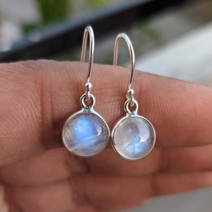 Rainbow Moonstone Earrings, Handmade Silver Earring, Blue Flash Moonstone, Daily Wear Earring, Gift for Her, Hook Earring, Moonstone Jewelry