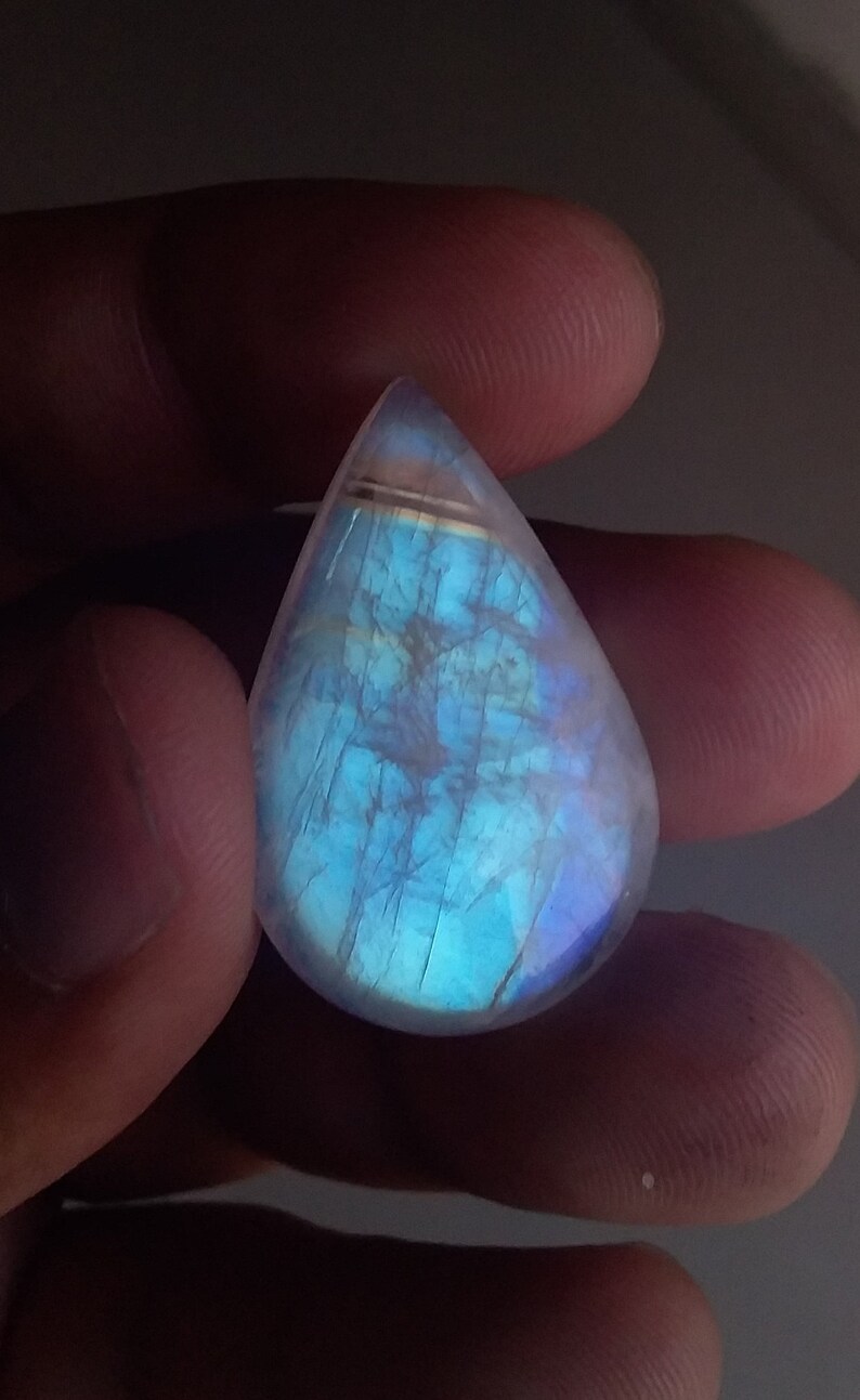 Pear Shape Natural Loose Gemstone Top Quality Cabochon Stone Both Side Blue Flash Moonstone AAA+ Flashy Rainbow Moonstone Cab Gemstone