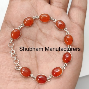 Natural Carnelian Bracelet, 925 Sterling Silver Bracelet, Simple Everyday Bracelet, Orange Gemstone Jewelry, Handmade Bracelet for Women