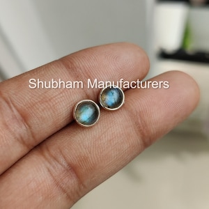 Labradorite Stud Earrings, 925 Sterling Silver Studs, Blue Fire Labradorite Jewelry, Tiny Everyday Earrings, Natural Gemstone Stud for Girls