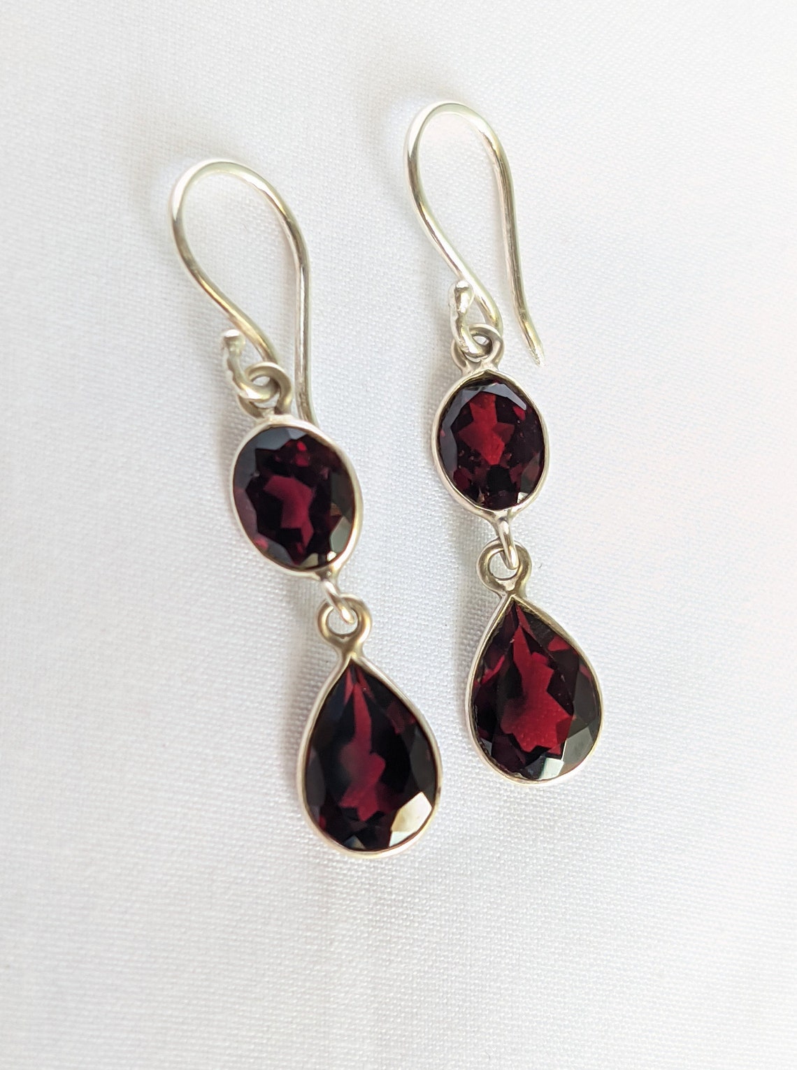 Red Garnet Dangle Earrings 925 Sterling Silver Two Stone - Etsy UK