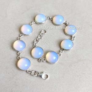Milky Opalite 925 Sterling Silver Bracelet, Silver Chain Bracelet, Gemstone Adjustable Bracelet, Handmade Jewelry, Round Shape Bracelet