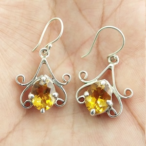 Citrine Earrings, 925 Sterling Silver Earrings, Handmade Silver Jewelry, Gift for her, Yellow Stone Earrings, November Birthstone Earrings