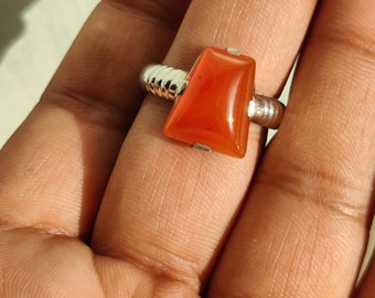 Naturlig karneolring, smycken i 925 sterlingsilver, cabochonring, orange ädelstensring, äkta karneolsmycken, present till henne