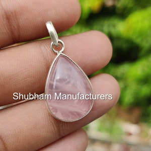 Natural Rose Quartz Pendant, 925 Sterling Silver Pendant, Pink Gemstone Necklace, Bridal Gift for her, Healing Crystal Pendant, Wedding Gift