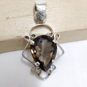 Smoky Quartz Pendant, 925 Sterling Silver Pendant, Designer Jewelry for Her, Healing Crustal Necklace, Brown Crystal Pendant for Women