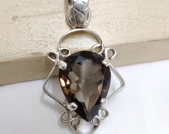 Smoky Quartz Pendant, 925 Sterling Silver Pendant, Designer Jewelry for Her, Healing Crustal Necklace, Brown Crystal Pendant for Women