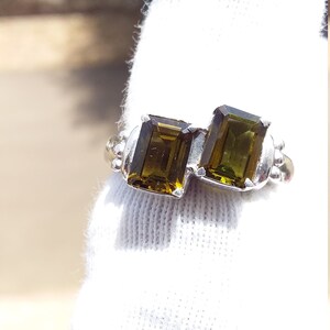 Natural Olive Green Tourmaline Ring, Octagon Cut Tourmaline Ring, 925 Sterling Silver Stamped Ring, Gemstone Ring, Dual Stone Ring