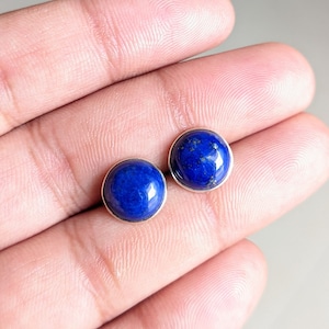 Natural Lapis Lazuli Stud Earrings, 925 Sterling Silver Studs, Blue Lapis Earrings, Gemstone Studs, 10 mm Studs, Birthstone Jewelry for Her