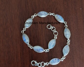 55carat Bracciale In Pietra Di Luna Arcobaleno, Argento Sterling, Fatto A Mano, Lunghezza Regolabile 6,5-8 Pollici (16,5-20,3 Cm). Gioiello Chakra, Regalo Per Compleanno O Anniversario.