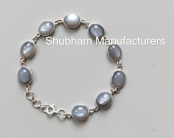 Gray Moonstone Bracelet, 925 Sterling Silver Bracelet, Moonstone Jewelry, Healing Gemstone, Jewelry for Women, Adjustable Handmade Bracelet
